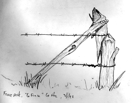 image of fence post, drawing by Randall Wood